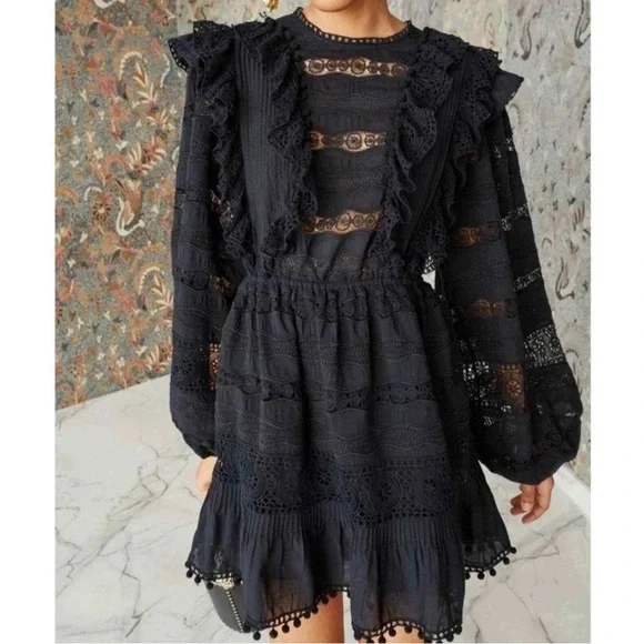 Ulla Johnson Jolie Black Lace Long Sleeve Dress SZ 4 - Picture 5 of 14